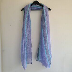 CLEARANCE Striped Rectangle Scarf Blue Purple 32" x 78" Spring Summer Gauzy